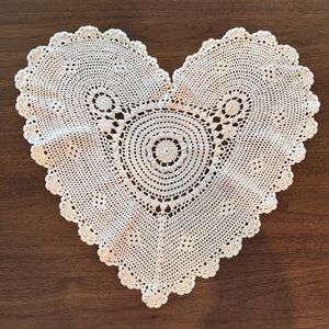 Handmade Heart-Shaped Crochet Doily in Cream